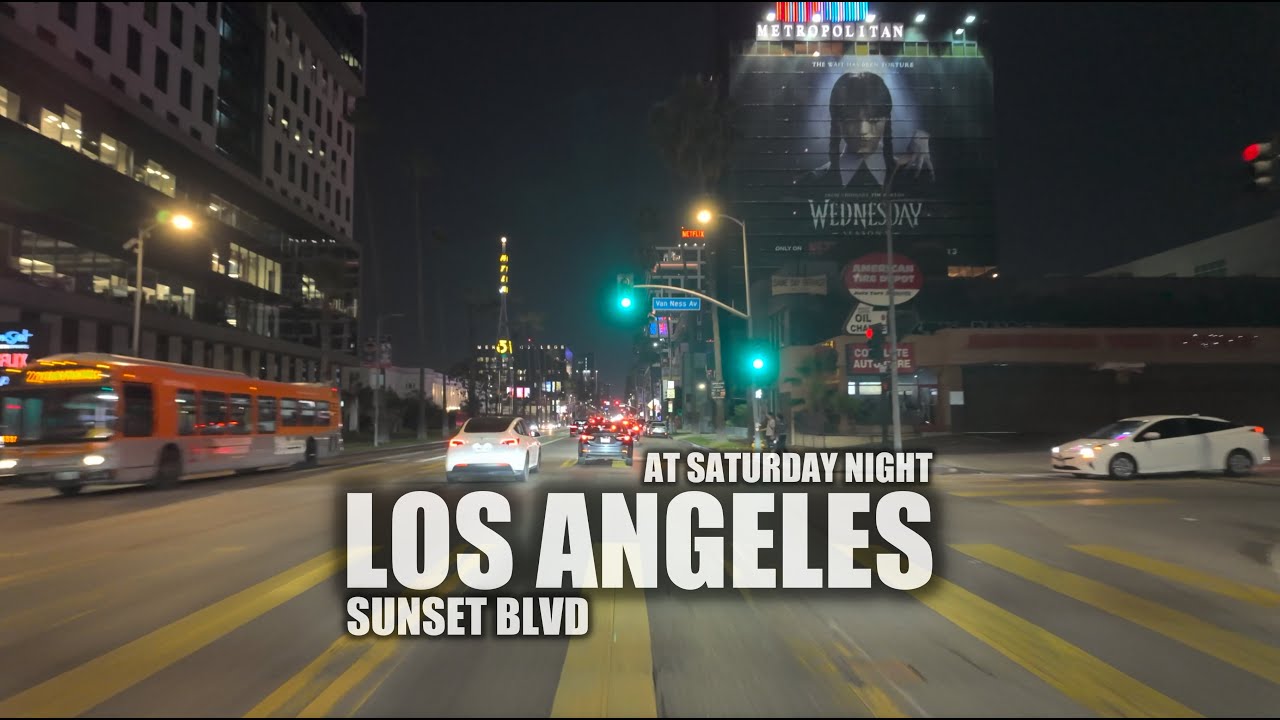 Driving in Los Angeles at Saturday Night | Downtown to West Hollywood on Sunset Boulevard [4K HDR]