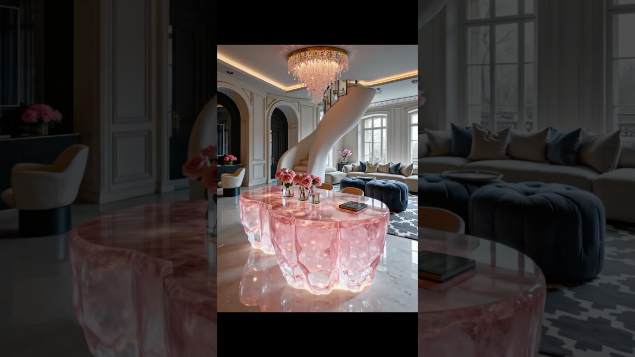 Amethyst Crystal Luxury: Island & Chandelier in This Dream Space#crystalisland#DreamKitchen