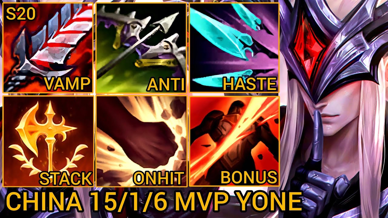 Quadrakills Yone MVP Jungle S Rating 15/1/6 - China Wild Rift New Meta Build & Runes By Tiarty