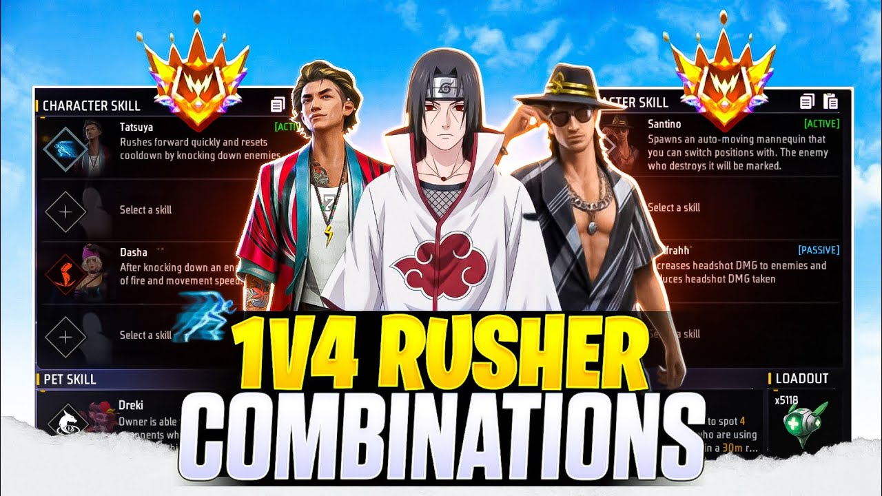 DEADLY RUSHER SKILL COMBINATION | Best Character Combination Cs Rank | Cs Rank Best Character Skill