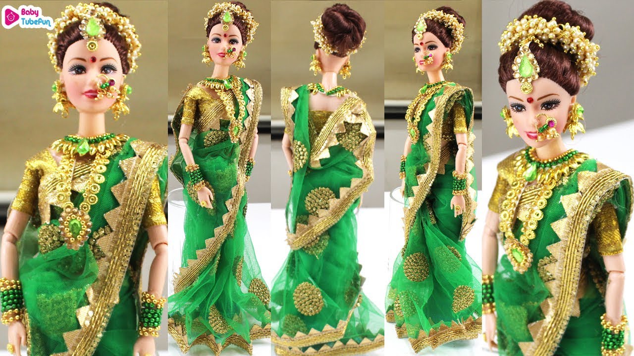 Barbie doll as Maharashtrian Bride in Saree, Maharshtrian traditional Barbie Saree  Draping