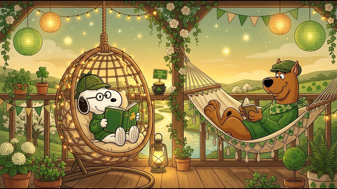 Cozy St. Patrick’s Day Evening with Snoopy ☘️ Relaxing Jazz Music for Study 🌿 Spring Focus Time