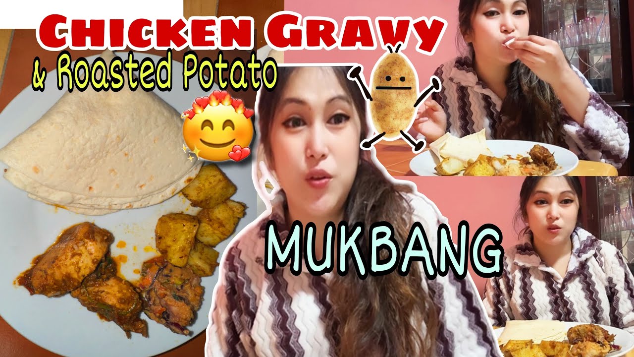 Ultimate Comfort Food Mukbang: Chicken Gravy & Roasted Potatoes with Roti– Satisfying Every Craving!