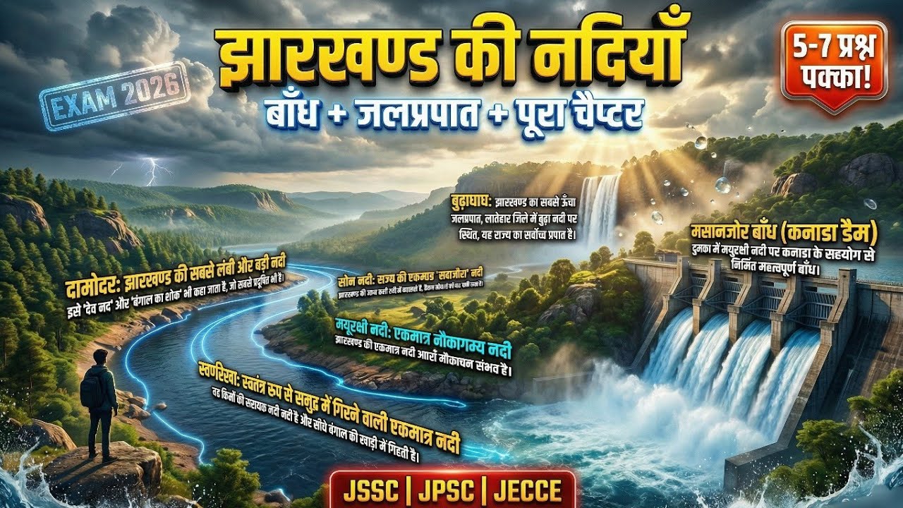 🌊 झारखण्ड की नदियां और अपवाह प्रणाली | Jharkhand Rivers for JSSC/JPSC । Rivers & Drainage System |