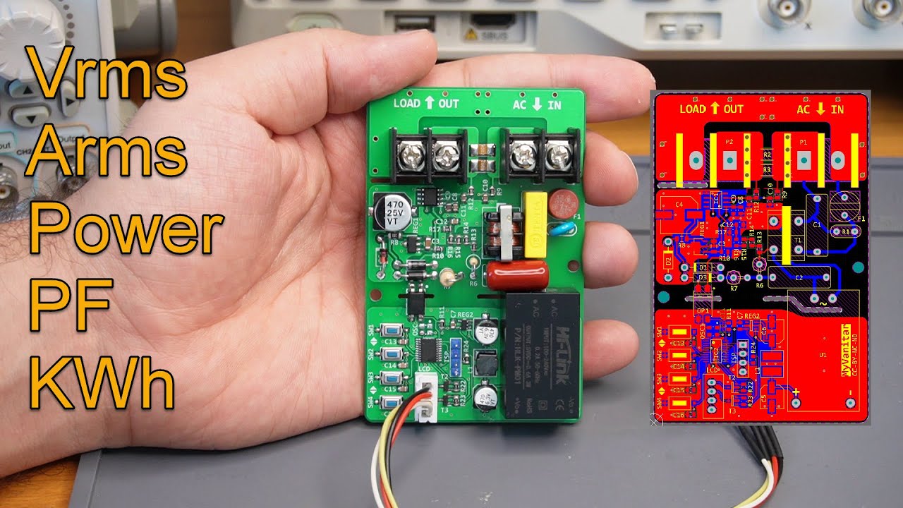 Digital AC Energy Measurement Circuit V2, RMS Voltage, RMS Current, Real Power, Power Factor, KWh