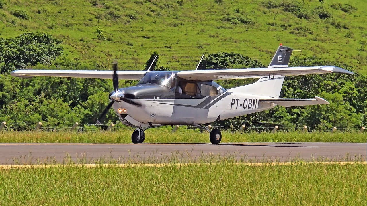 Cessna 210N Centurion II PT-OBN Pousando no Aeroclube de Cachoeiro