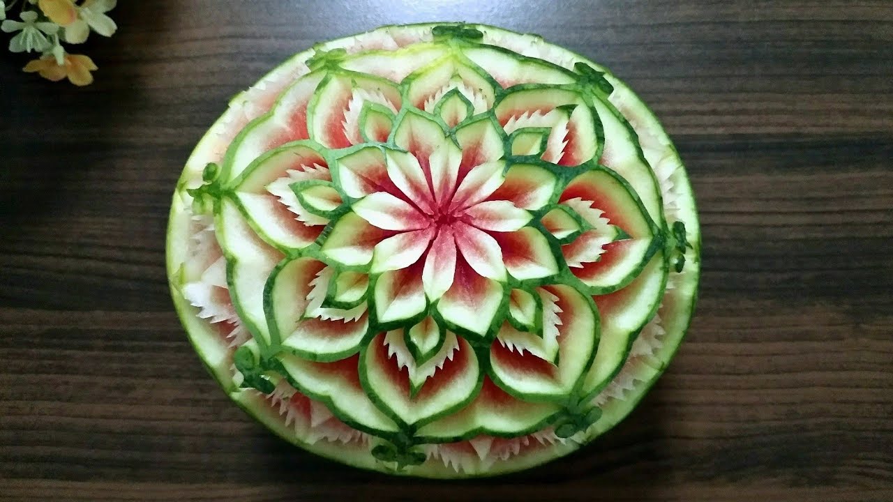 แกะสลักแตงโม Watermelon carving |Thai carving by Arm แกะสลักผักและผลไม้