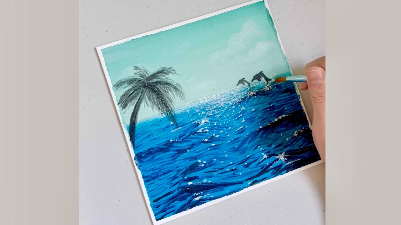 How to Paint Ocean Waves & Palm Trees 🌊🌴 | Easy Details Tutorial ASMR 