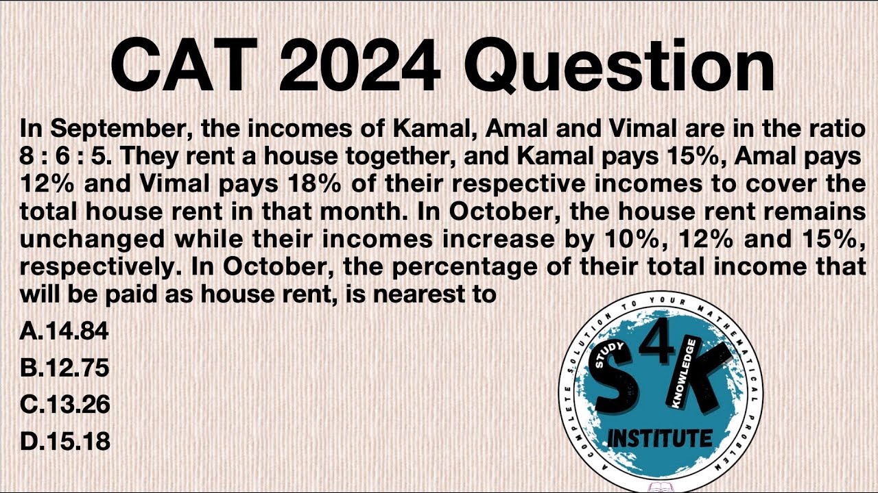 Q.8  CAT 2024 Questions Percentage Ratio | CAT | UPSC | SSC | CUET|  Haroon Rashid | IIT Graduate