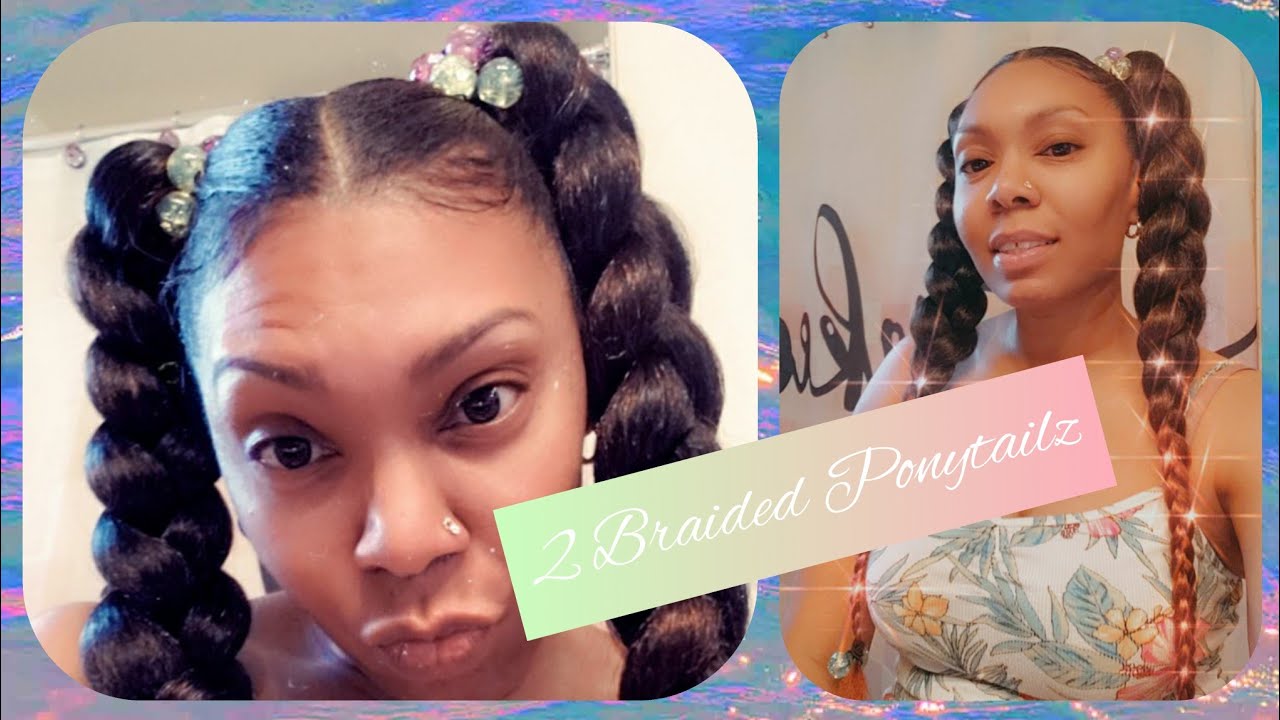 TWO JUMBO BRAIDED PONYTAILS/WITH PRE-STRETCHED BRAIDING HAIR/HOW TO #hairstyles #howto #noglue #