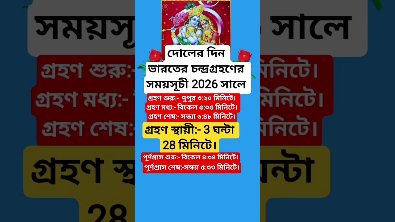 দোলের দিন ভারতের চন্দ্রগ্রহণের সময়সূচী 2026 সালে #দোল পূর্ণিমা#হোলি#festival#Holi festival 2026