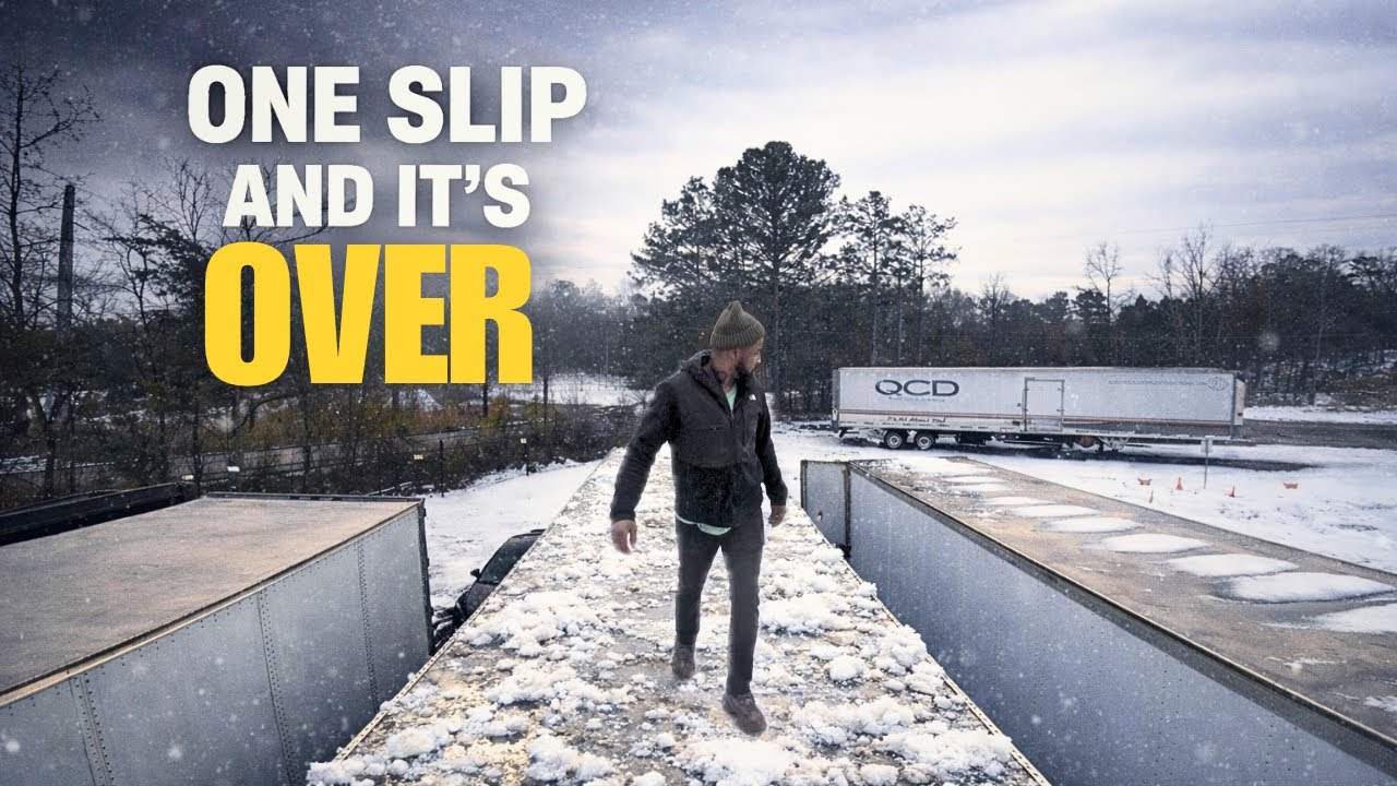 Clearing Ice Off A Semi Trailer 13 Feet Up