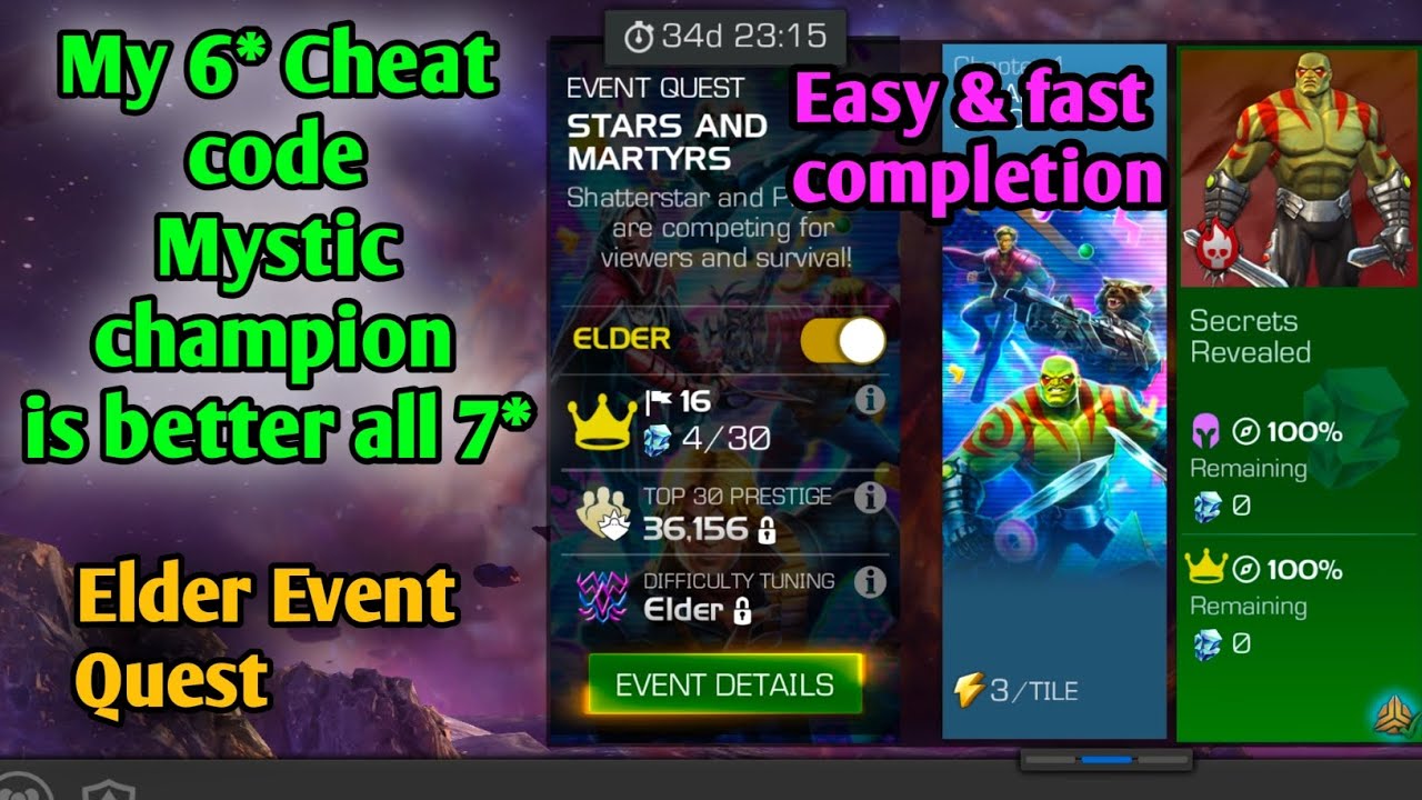 A Cheat code 6* Mystic champion for Elder Event Quest for easy & fast completion / mcoc 