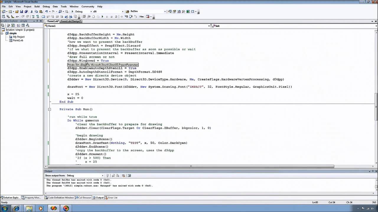 Using Managed DirectX with VB.net Tutorial 1