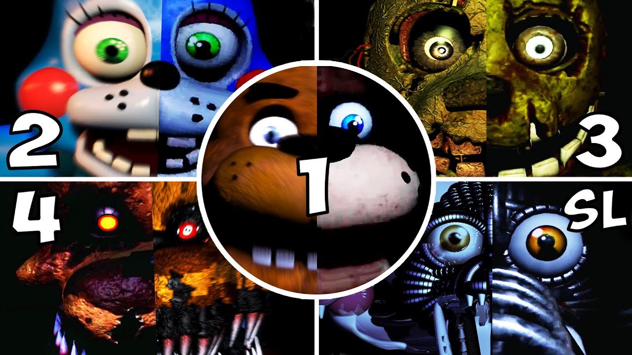 FNAF VR vs. 1, 2, 3, 4, SL Jumpscares Comparison