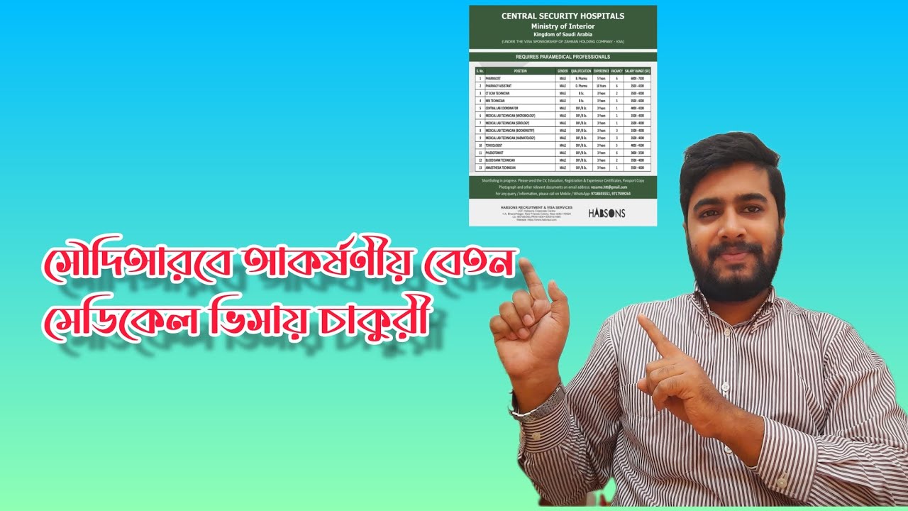 সৌদি আরবে আকর্ষণীয় বেতনের চাকরি । ।। নার্স ।। মেডিকেল টেকনোলজিস্ট