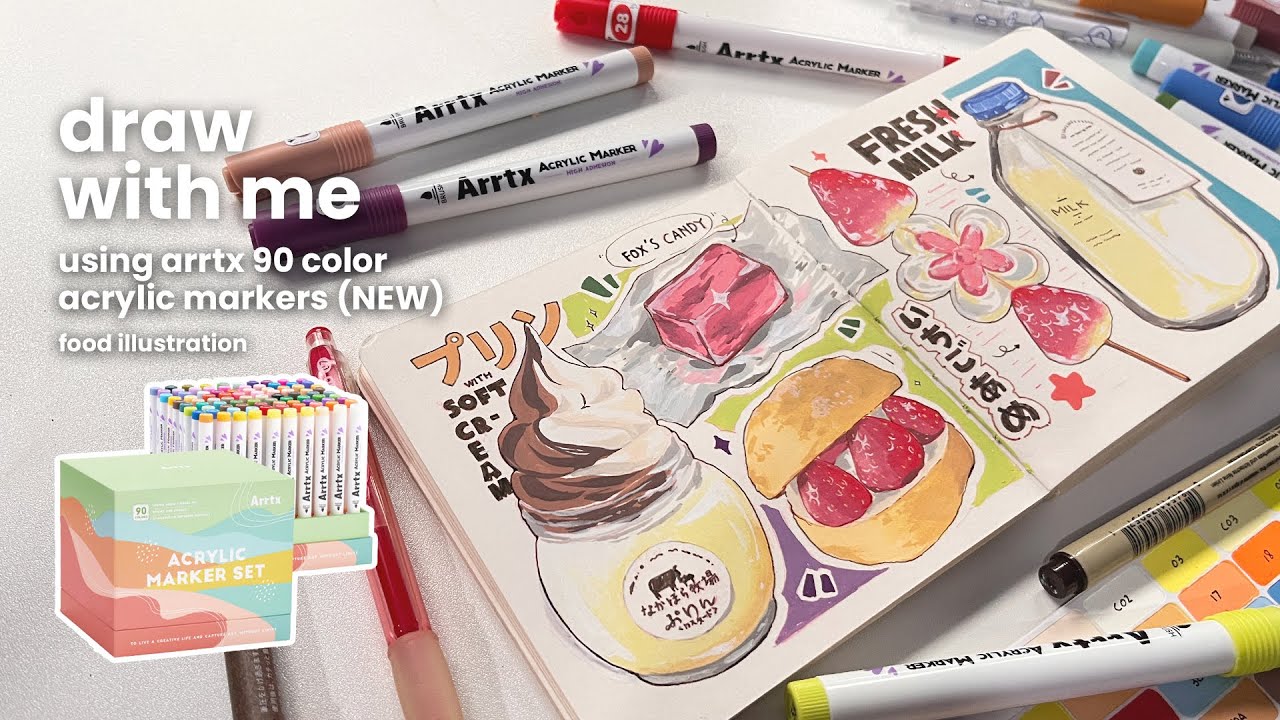 ⋆ draw with me - using arrtx 90 color acrylic markers (new) // food illustration ⋆