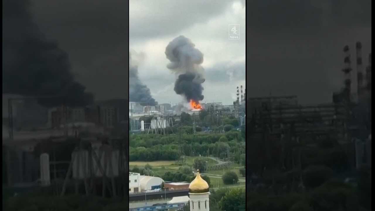 Moment fuel storage lid flies off after drone hits Moscow refinery