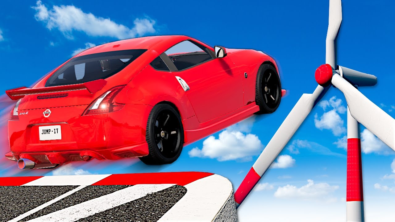 Jumping Cars through WIND TURBINES! - BeamNG