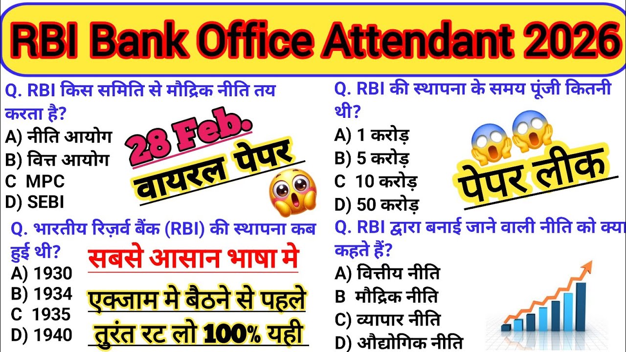 RBI Office Attendant Exam 2026🔥28 Feb Question Paper | Most Important Questions | Live Banking Class