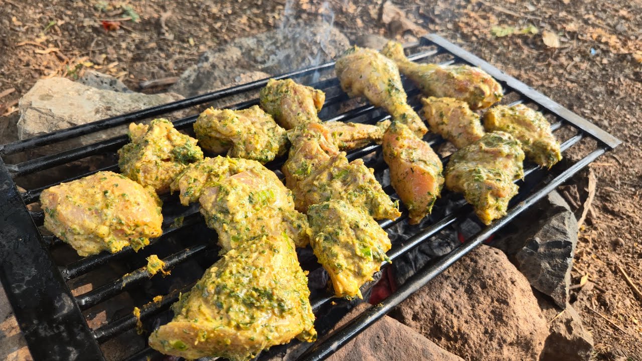 Camping In The Wild? Try This CHICKEN GREEN BBQ 😍🍗 #asmr #camping #forest 