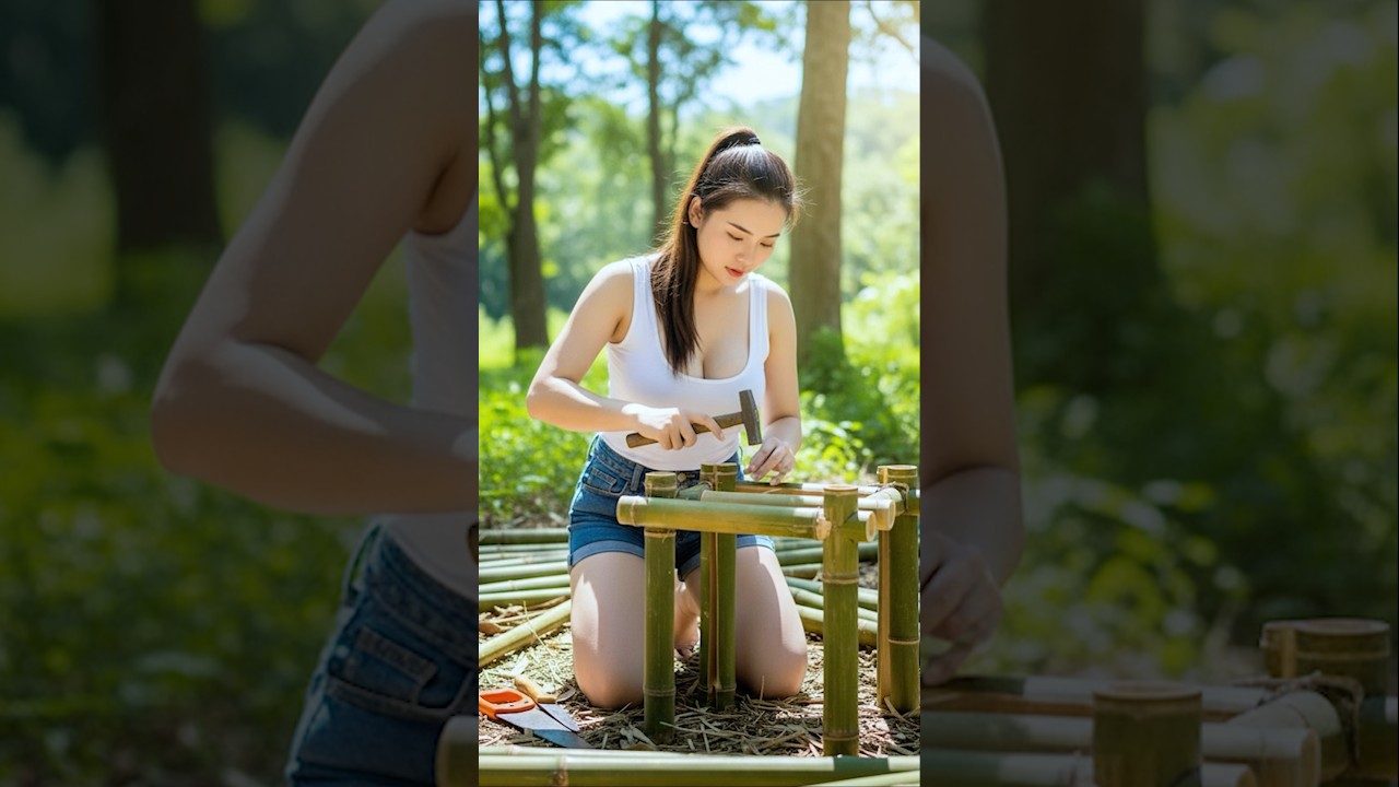 Skill to make bamboo table and chair by yourself #buildinglife #survival #offgridliving