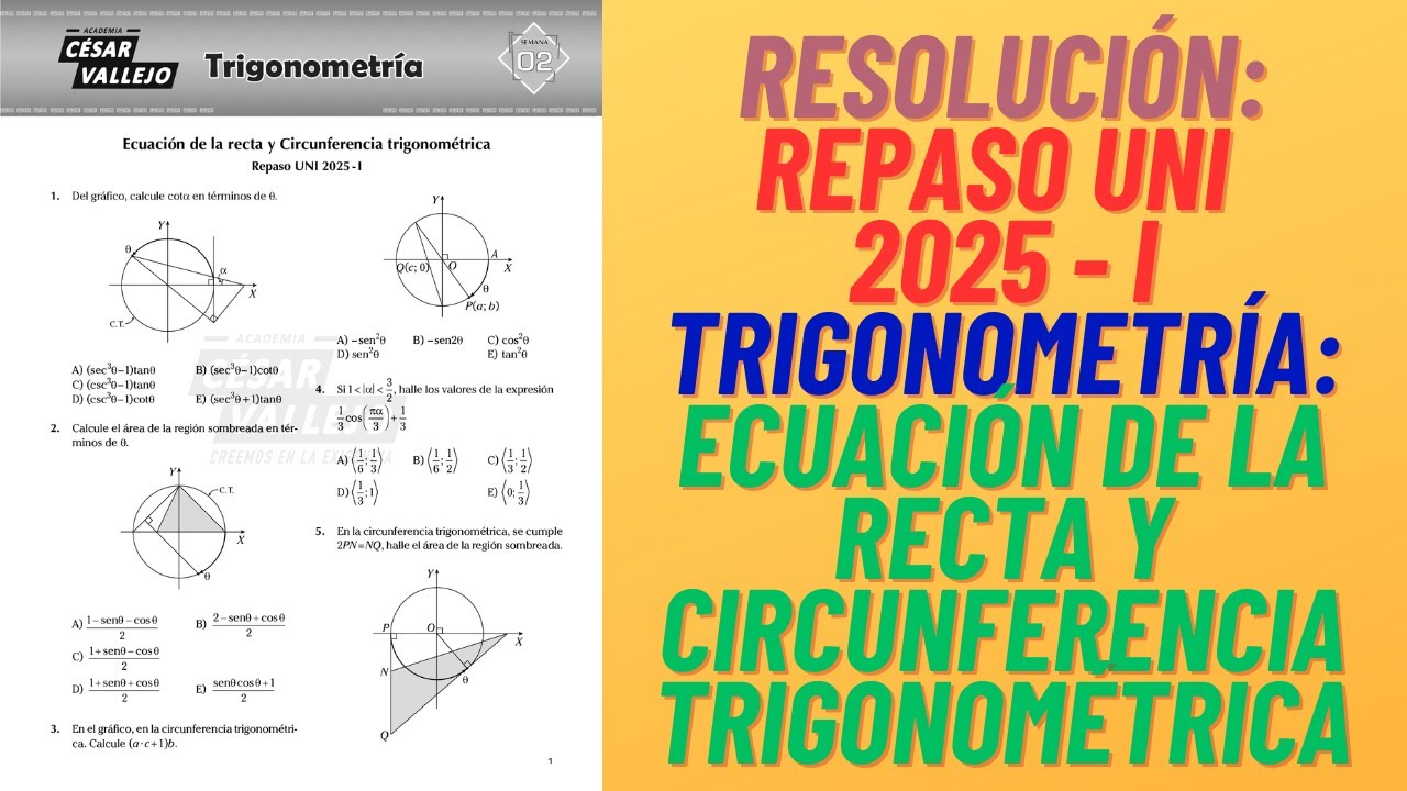 REPASO UNI 2025 - ACADEMIA CESAR VALLEJO - Trigonometría: Ecuación de la recta y Circunferencia Tri.