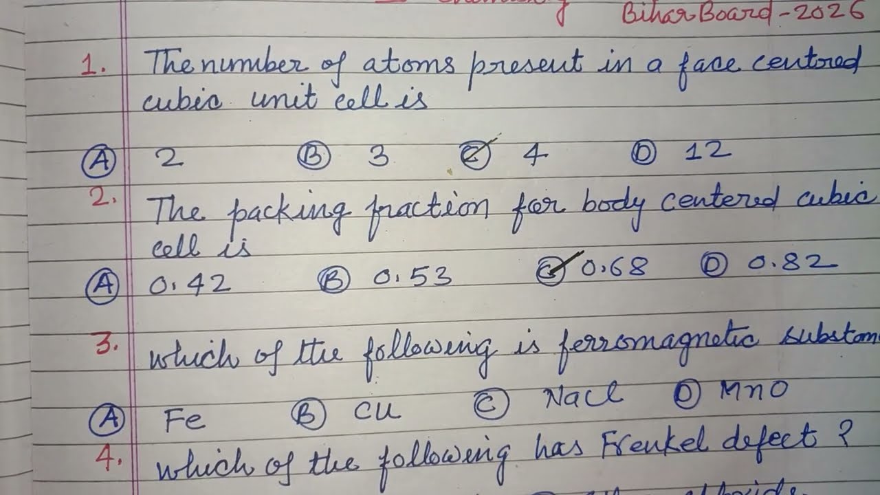 Bihar board class 12 chemistry 2026 question paper solution | class 12 chemistry 
