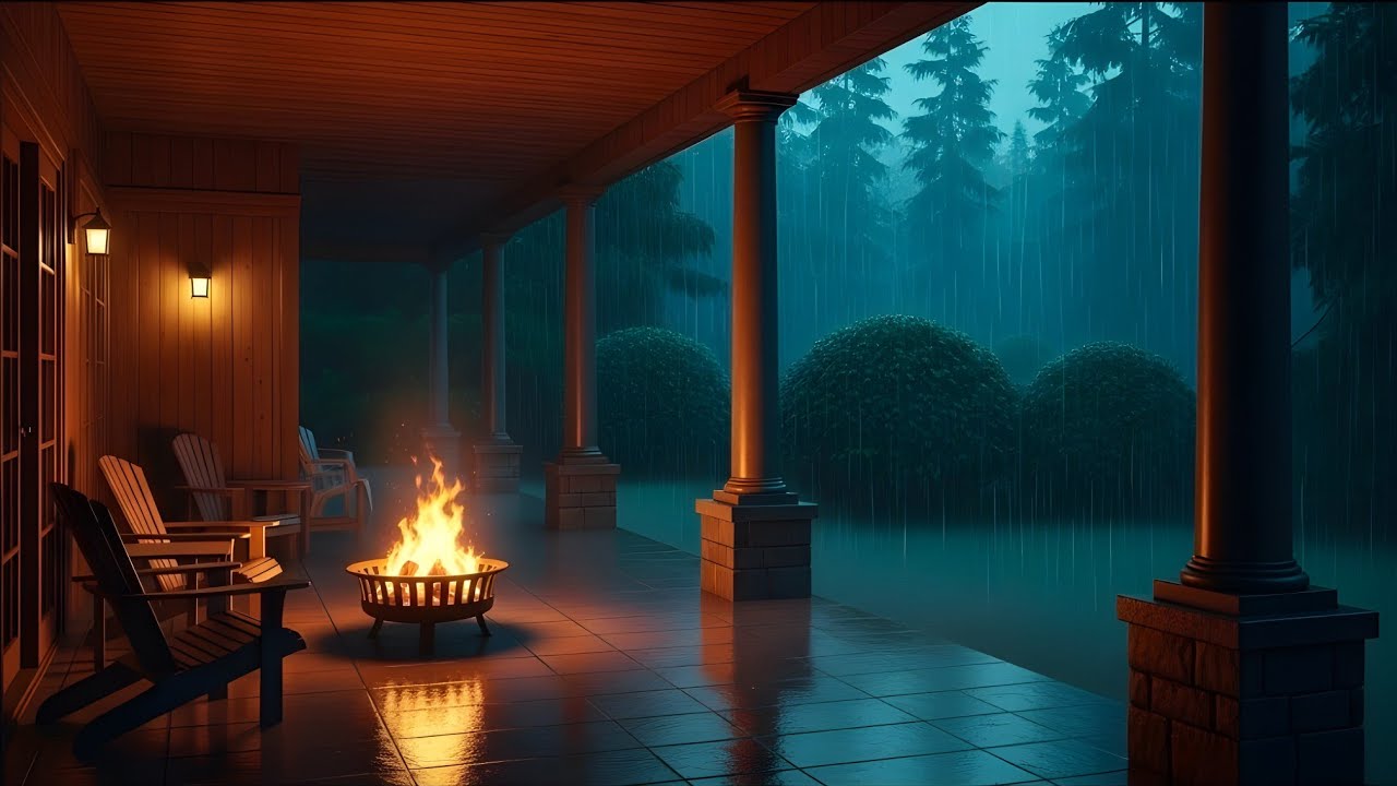 Fireplace & Rain Sounds in a Wooden Cabin | Soothing Night Sounds for Deep Sleep