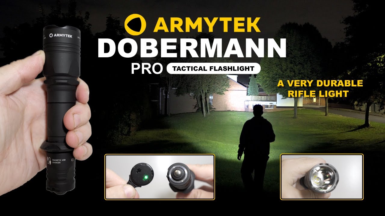 ARMYTEK DOBERMANN PRO 1500 lumens Tactical Flashlight - 368m beam - USB magnetic charging - 25m drop