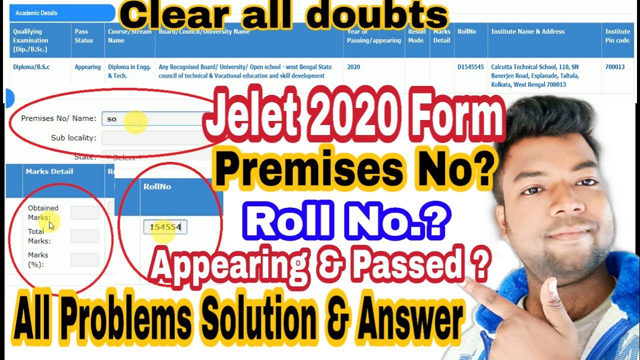 Jelet 2020😱Form Fill Up All Questions Solution & Answer👍Premises No? Roll No? Appearing & Passed etc
