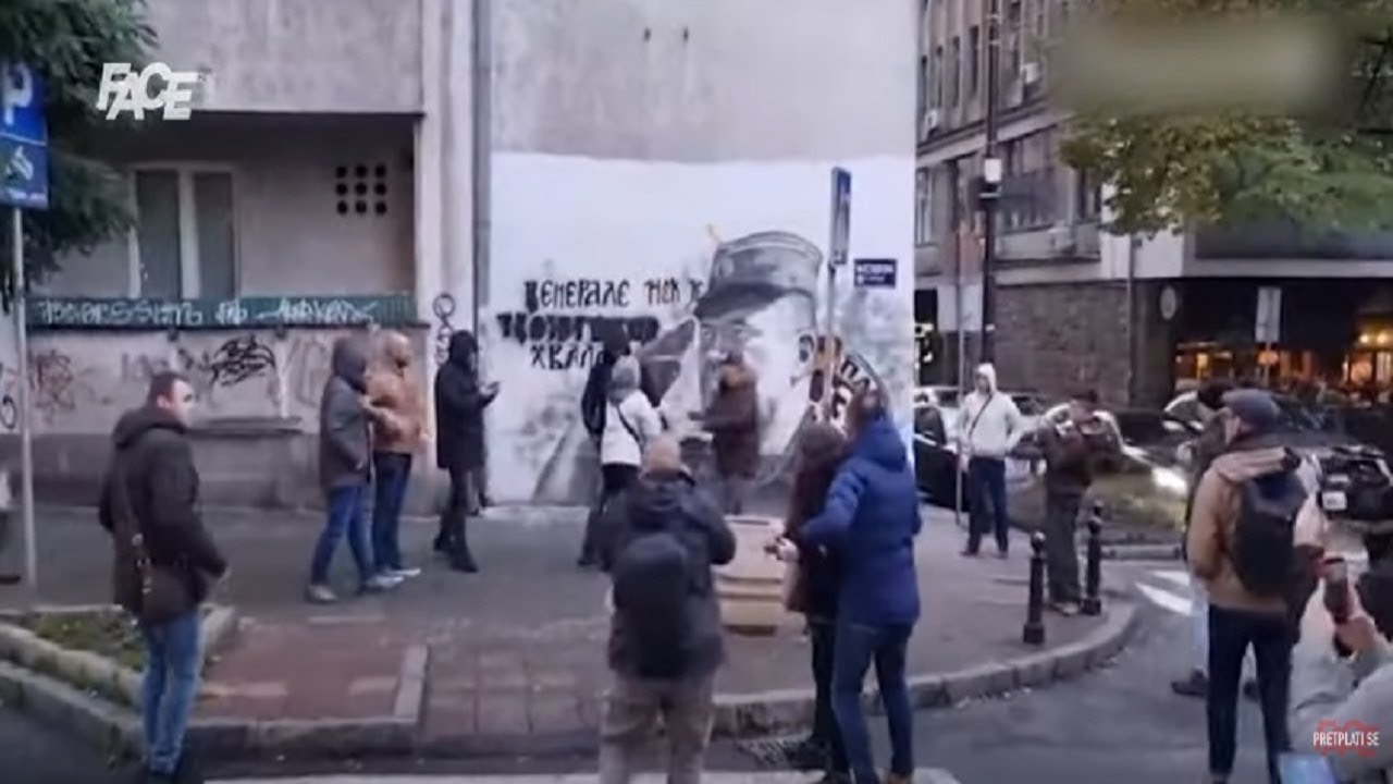 Srbija, Ratko Mladić i mural: Policija nije uspjela sačuvati mural, na zgradu bačena bijela farba!