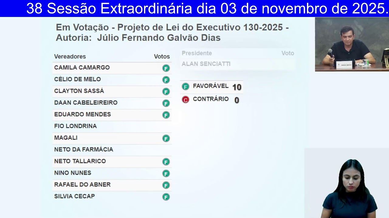 38 Sessão Ordinária dia 03 de novembro de 2025