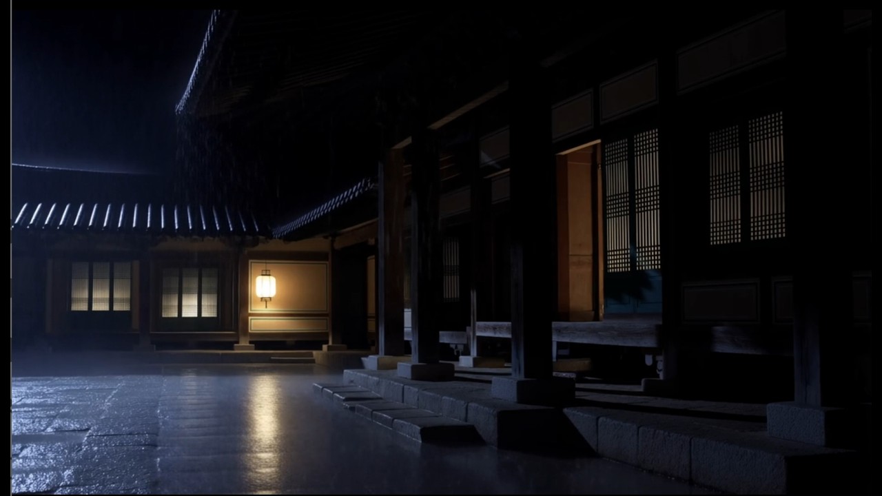 Rain on Traditional Korean Hanok Eaves | Peaceful Night Ambience | 10 Hours