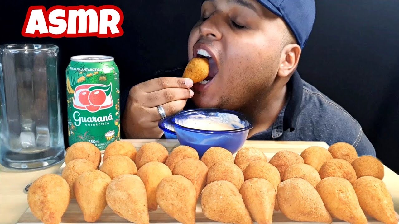 ASMR COMENDO COXINHA GOURMET COM GUARANÁ (MUKBANG) EATING SOUNDS