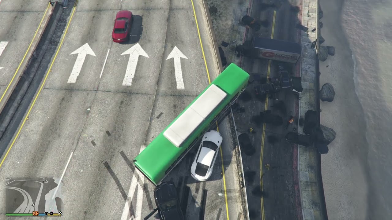 2 Minutes Of GTA 5 NPCs Driving Off An Overpass