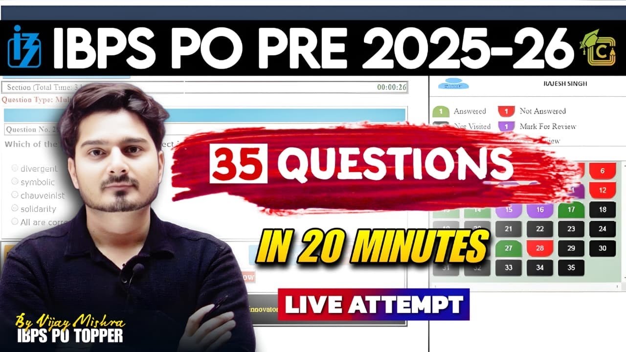 🔥IBPS PO 2025 Prelims Live Paper Attempt | 35 Questions 20 Minutes by Vijay Mishra Sir