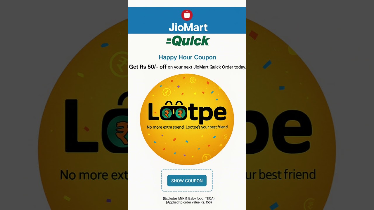 🔥🔥LootPe Coupon Hack 🔥 Get ₹50 OFF on JioMart Quick Order! #Shorts #youtubeshorts #LootPe