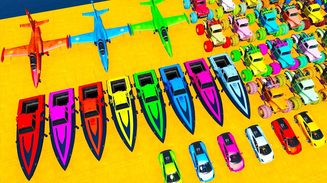 GTA V SPIDER-MAN Super Stunt Car Racing Challenge By Trevor With Amazing Super Car Planes and Boats