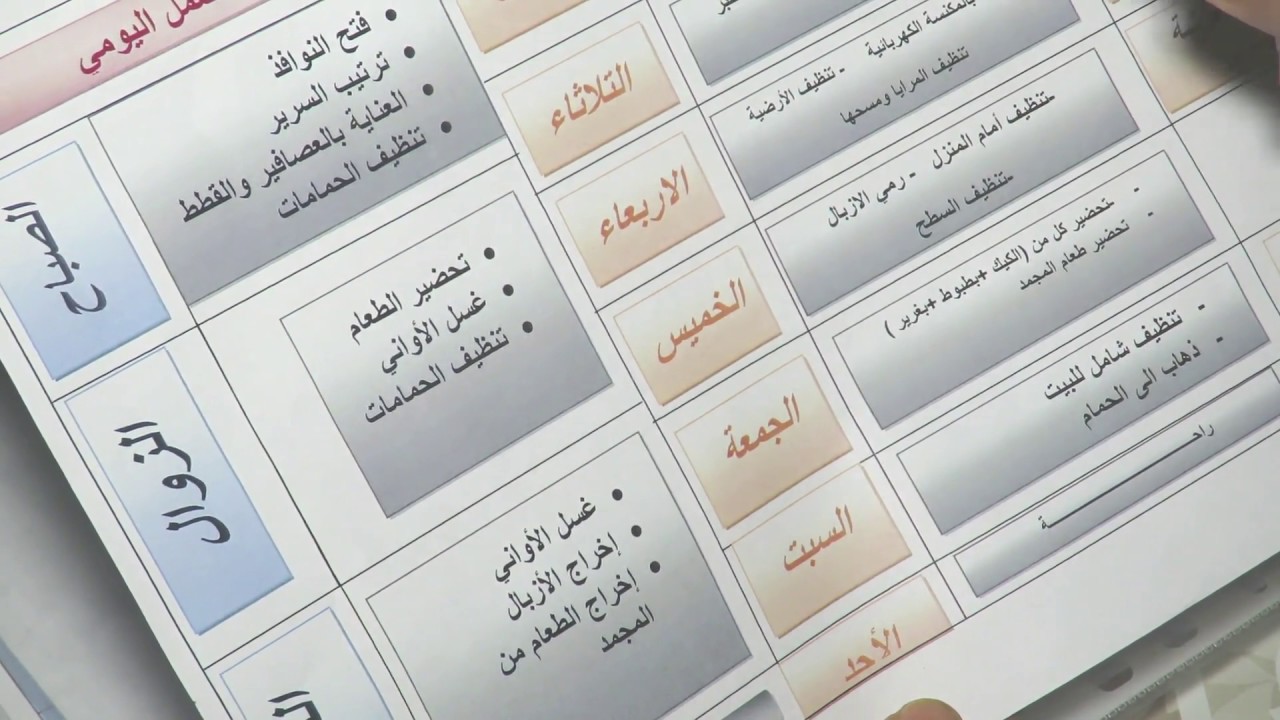 برنامجي اليومي والاسبوعي والشهري لتنظيف البيت