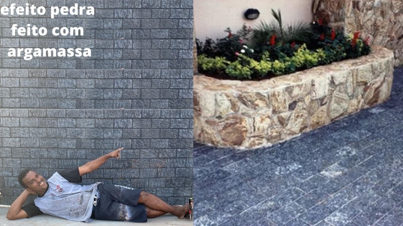 efeito pedra com argamassa prego e rolo cabelo de anjo -efeito pedra Miracema em parede piso calçada