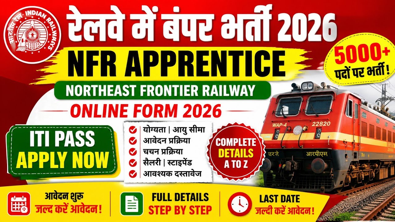Railway NFR Apprentice Recruitment 2026 | Bumper Vacancy for ITI Pass | Apply Online
