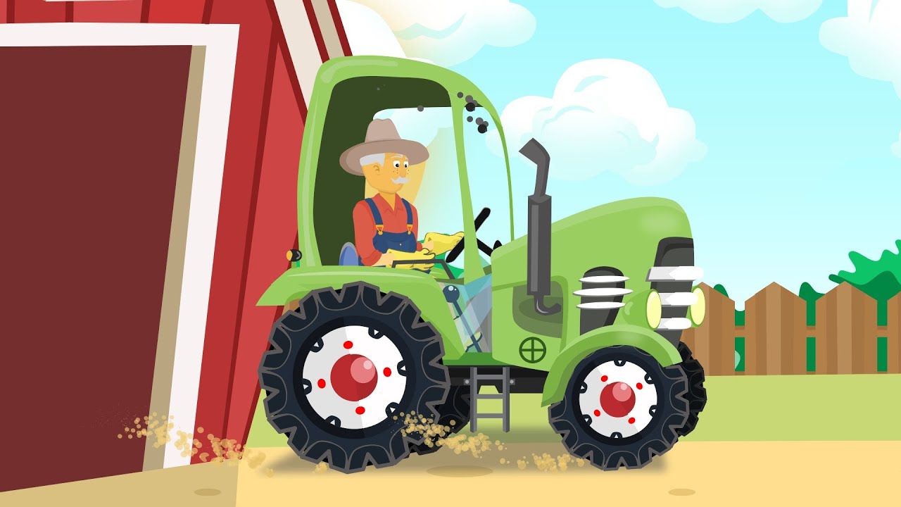 Green Tractor for FARMERS - collecting straw and fairy tales for Babies and Kids