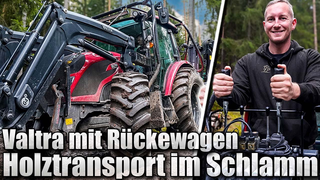 Schlammschlacht im WALD: VALTRA Forstaufbau und Oehler HOLZRÜCKEWAGEN im Einsatz | Brennholz fahren