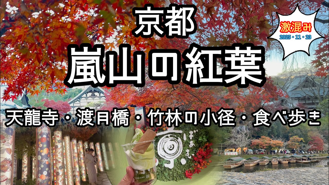【嵐山紅葉】大人気で観光客で賑わう！天龍寺・観月橋・竹林小径・食べ歩き