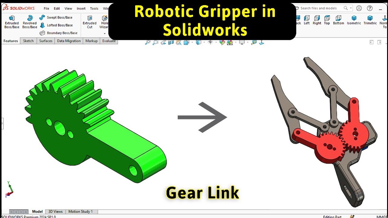 Robotic Gripper Gear Link design in SOLIDWORKS 
