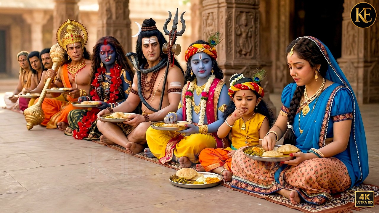 मंदिर के प्रसाद में बाल कान्हा संग पंक्ति में बैठकर भोजन करते शिव जी || Yashomati Maiyaa Ke Nandlala