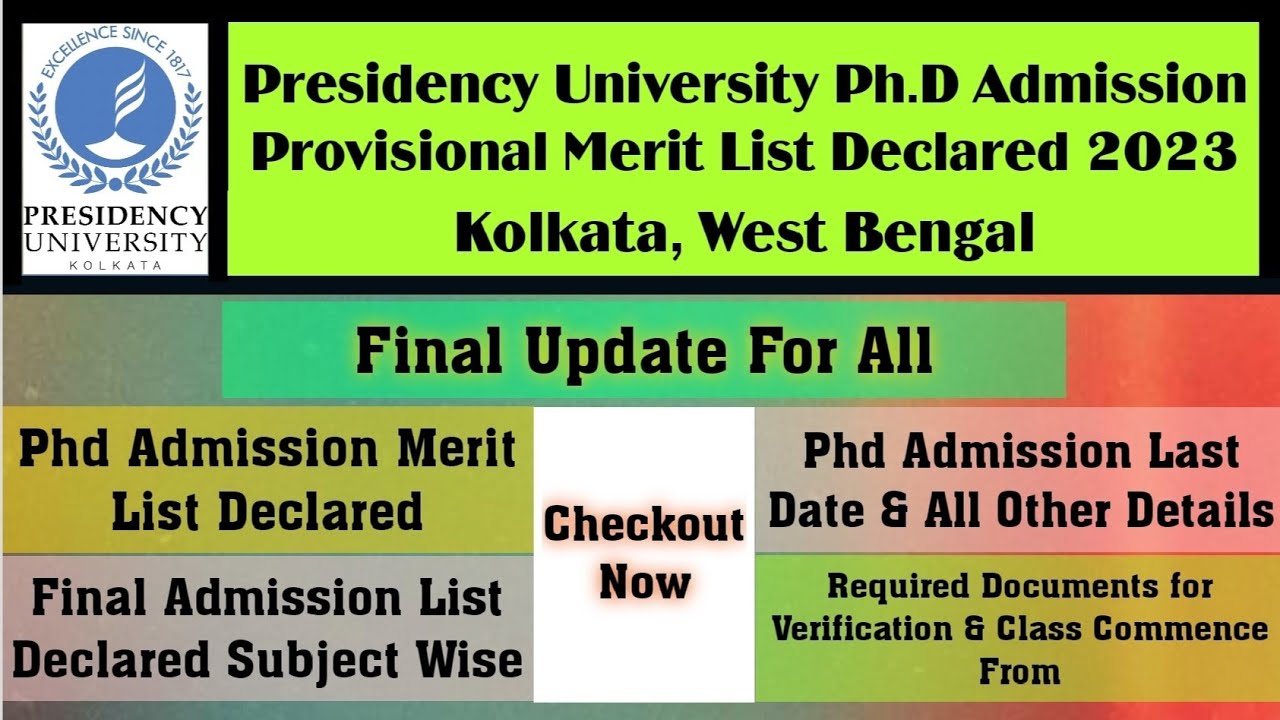 Presidency University PhD Admission Provisional Merit List Declared‼️Phd Admission Final List 2023‼️