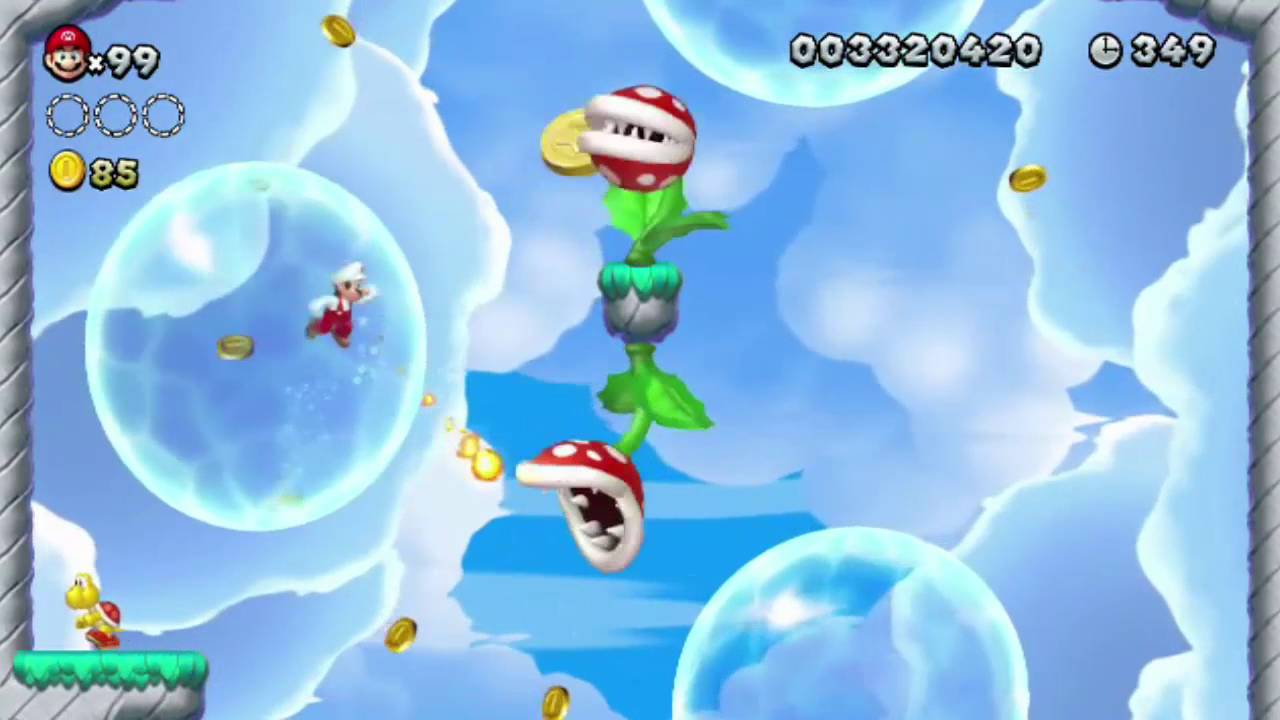 New Super Mario Bros. U - Zuckerwattenwolkenzone-5 - Wasserballons in luftiger Höhe
