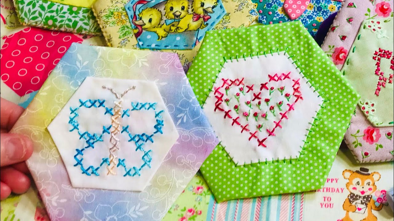 5. 2026 Stitch Along | Slow stitch hexi mat | vintage embroidery | beginner friendly #slowstitching 